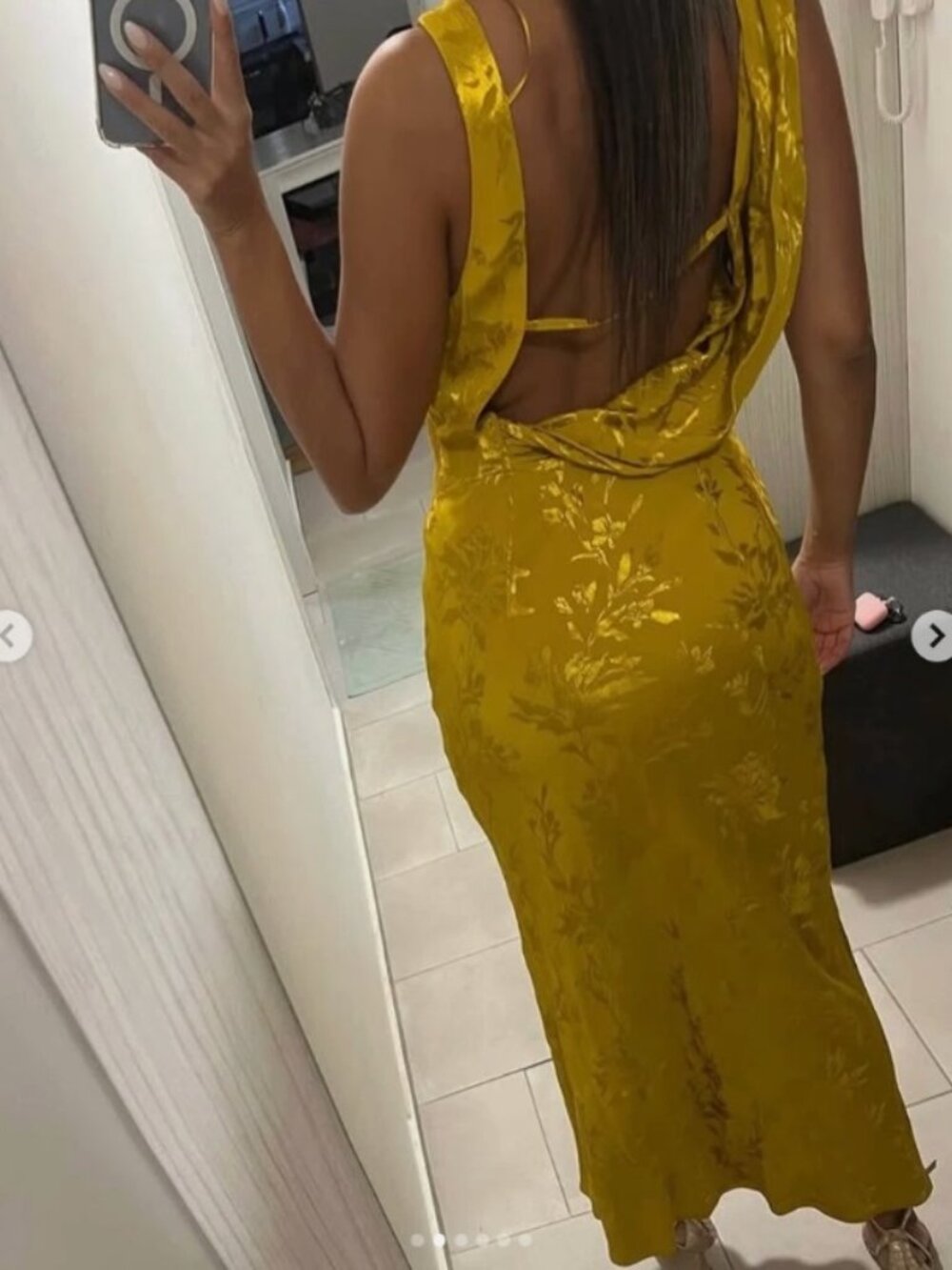 ZARA Satin Floral Jacquard Midi Maxi Dress Open Back Golden 8579/512 - Picture 12 of 16